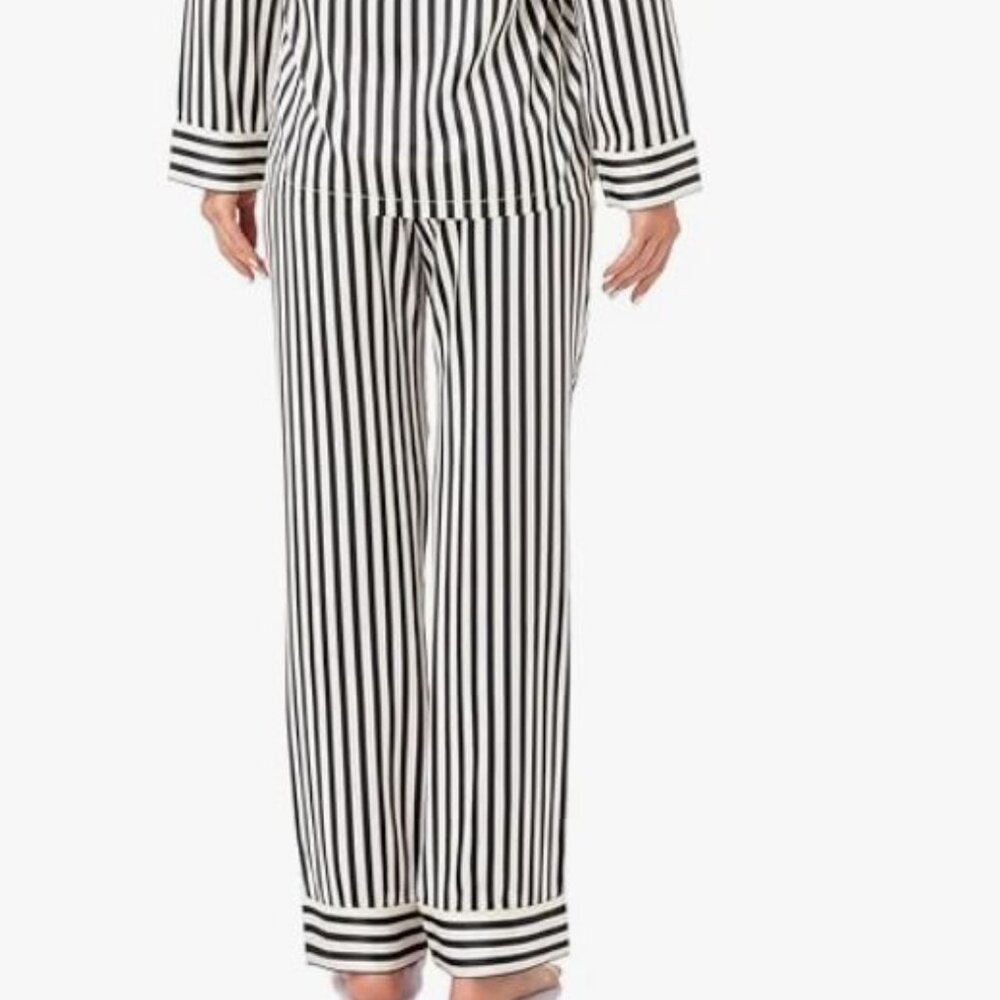 Serenedelicacy Women's Satin Pajama Set Long Sleeve Button Down Striped Silky - Picture 4 of 11
